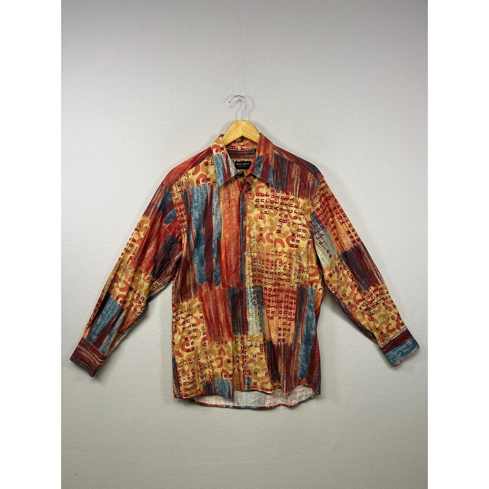 Artistic Typography Riscatto Mens Large Multicolor Abstract City Button Down